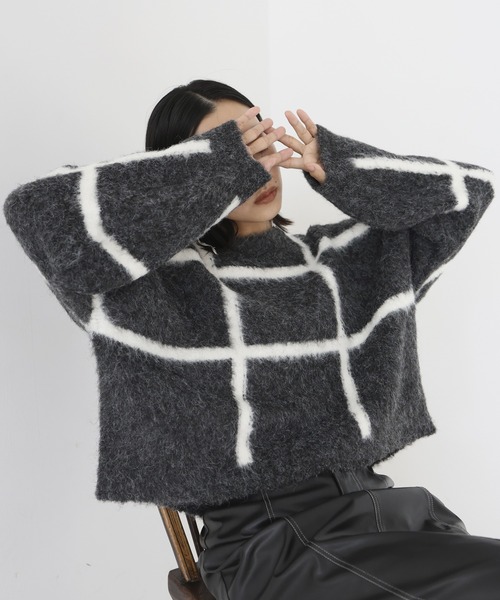 hellam(へラム)の「シャギーチェックニットプルオーバー(ニット/セーター・レディース・アイボリー/杢グレー/チャコール/ブラウン・FREE)」の21枚目の写真
