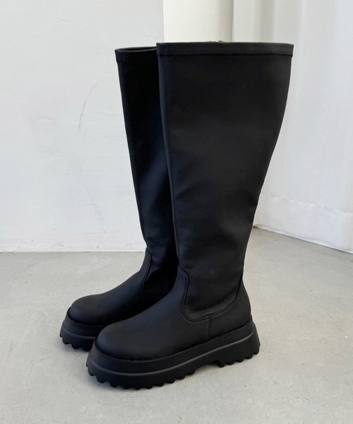 one after another NICE CLAUPロングブーツ厚底ブラック セール】タンクソールロングブーツ（ブーツ）｜one after another NICE