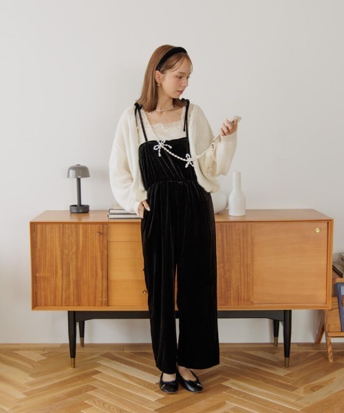 【セール】2wayベロアロンパース（つなぎ/オールインワン）｜flower（フラワー）