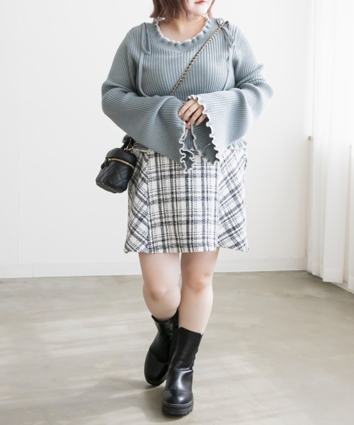CLETTE（クレット）の「配色使いリボン付きリブニット（ニット/セーター・レディース・グリーン/グレイッシュベージュ/ブラック・LL/3L/4L）」の19枚目の写真