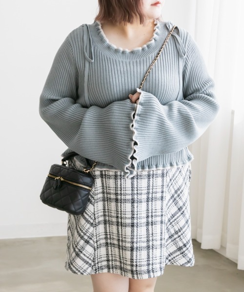 CLETTE（クレット）の「配色使いリボン付きリブニット（ニット/セーター・レディース・グリーン/グレイッシュベージュ/ブラック・LL/3L/4L）」の17枚目の写真
