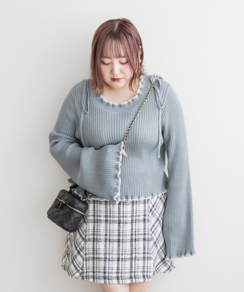 CLETTE（クレット）の「配色使いリボン付きリブニット（ニット/セーター・レディース・グリーン/グレイッシュベージュ/ブラック・LL/3L/4L）」の18枚目の写真