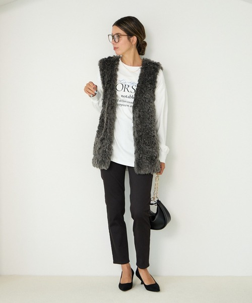 BAYFLOW（ベイフロー）の「[あったか♪ストレッチ入り]裏起毛コンフォートウォームパンツ（その他パンツ・レディース・オフホワイト/ブラック/キャメル/パープル・MEDIUM/LARGE/SMALL）」の5枚目の写真