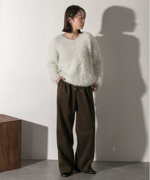 ad thie（アドティエ）の「ウエストコード タックパンツ（スラックス・レディース・ブラウン/オフホワイト/ブラック・FREE）」の4枚目の写真