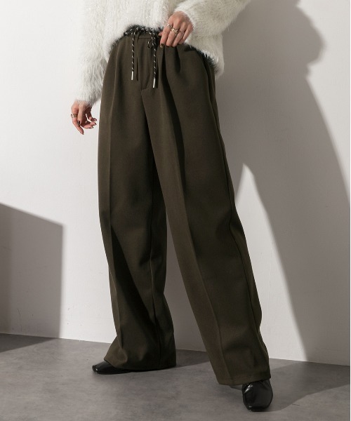 ad thie（アドティエ）の「ウエストコード タックパンツ（スラックス・レディース・ブラウン/オフホワイト/ブラック・FREE）」の5枚目の写真