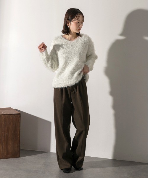 ad thie（アドティエ）の「ウエストコード タックパンツ（スラックス・レディース・ブラウン/オフホワイト/ブラック・FREE）」の8枚目の写真