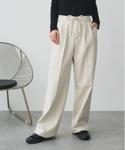 ad thie（アドティエ）の「ウエストコード タックパンツ（スラックス・レディース・ブラウン/オフホワイト/ブラック・FREE）」の20枚目の写真