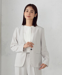 COMME CA ISM | 【セットアップ対応】　ポリエステルツイル　ノーカラージャケット(スーツジャケット)