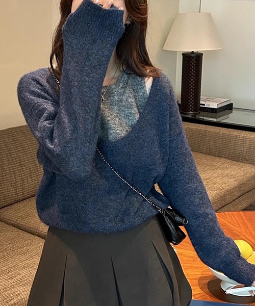 aimoha(アイモハ)の「レイヤードデザインニットトップス(ニット/セーター・レディース・レッド/ダークグレー/ベージュ/ネイビー/グレー・FREE)」の5枚目の写真