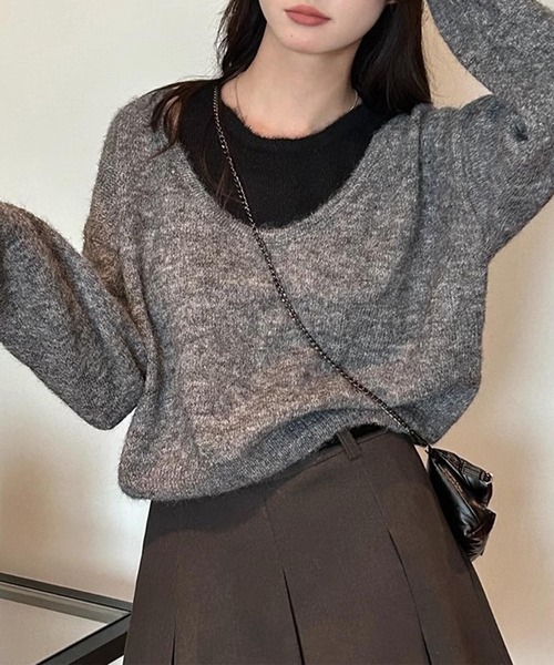aimoha(アイモハ)の「レイヤードデザインニットトップス(ニット/セーター・レディース・レッド/ダークグレー/ベージュ/ネイビー/グレー・FREE)」の2枚目の写真