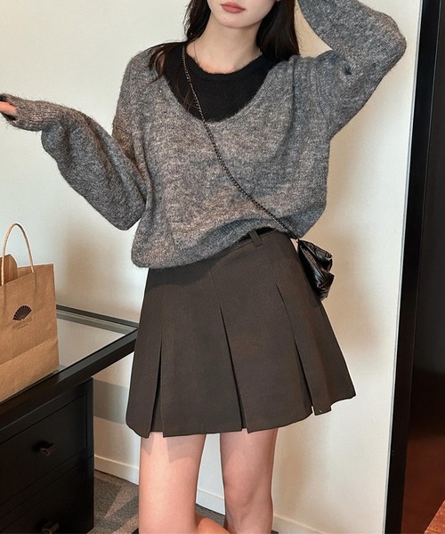 aimoha(アイモハ)の「レイヤードデザインニットトップス(ニット/セーター・レディース・レッド/ダークグレー/ベージュ/ネイビー/グレー・FREE)」の22枚目の写真
