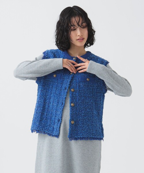 B:MING by BEAMS(ビーミングバイビームス)の「ツイード ニット ベスト 25SS(ベスト・レディース・ブラック/ホワイト系その他5/ブルー・ONE SIZE)」の6枚目の写真
