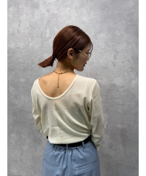 Mila Owen（ミラオーウェン）の「フロッキーメッシュT【手洗い可能】（Tシャツ/カットソー・レディース・イエロー/ブラック/アイボリー/ピンク・1/0）」の22枚目の写真