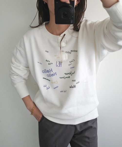 ＋81BRANCA（ハチイチブランカ）の「+81BRANCA/ハチイチブランカ SLOBE別注 HELLO スウェット（スウェット・レディース・ライトグレー/ホワイト・FREE）」の2枚目の写真