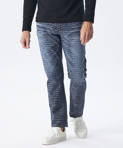 EPOCA UOMO(エポカウォモ)の「クロコダイルデニムパンツ(デニムパンツ・メンズ・ネイビー/オフホワイト・46/48)」の2枚目の写真
