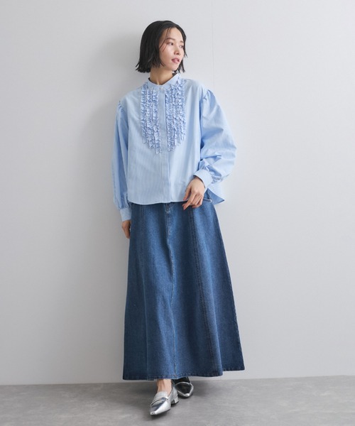 VICKY（ビッキー）の「デニム切り替えフレアスカート≪手洗い可能≫（デニムスカート・レディース・ライトブルー/ブルー/ライトグレー・M）」の7枚目の写真