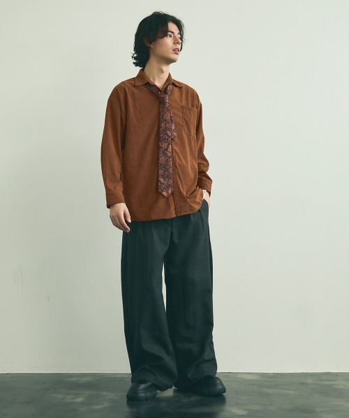セール】corduroy long sleeve shirt with tie / ネクタイ付き