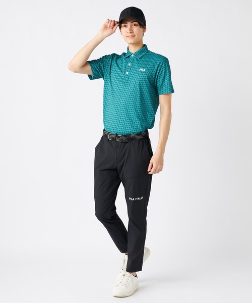 FILA GOLF フィラゴルフ 総柄 ロゴ 半袖 ポロシャツ ゴルフ ウェア セール】プレミアムカノコ FGロゴ総柄 半袖ポロシャツ