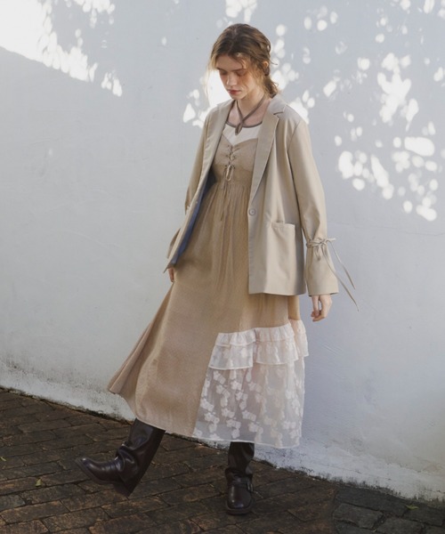 idem（イデム）の「lace up docking onepiece／レースアップドッキングワンピース（ワンピース・レディース・ベージュ/テラコッタ・FREE）」の12枚目の写真