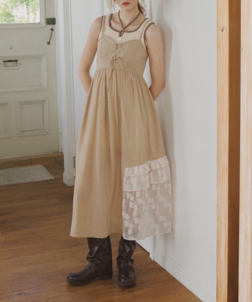 セール】lace up docking onepiece／レースアップドッキングワンピース