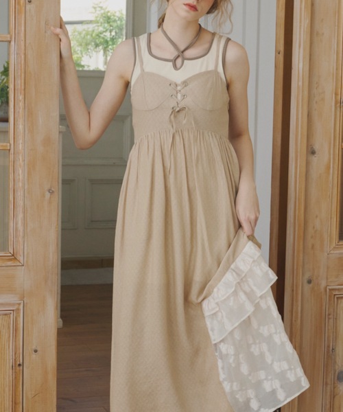 idem（イデム）の「lace up docking onepiece／レースアップドッキングワンピース（ワンピース・レディース・ベージュ/テラコッタ・FREE）」の21枚目の写真