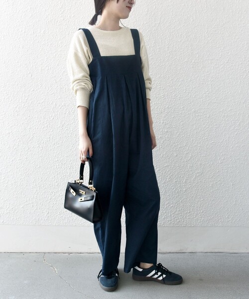 SHIPS any(シップス エニィ)の「SHIPS any:〈洗濯機可能〉リネン ミックス タック ワイド サロペット(サロペット/オーバーオール・レディース・ブラウン/ネイビー・ONE SIZE)」の1枚目の写真