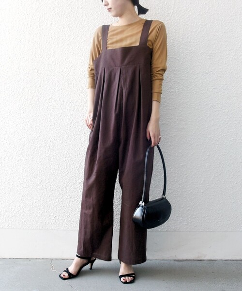 SHIPS any(シップス エニィ)の「SHIPS any:〈洗濯機可能〉リネン ミックス タック ワイド サロペット(サロペット/オーバーオール・レディース・ブラウン/ネイビー・ONE SIZE)」の12枚目の写真