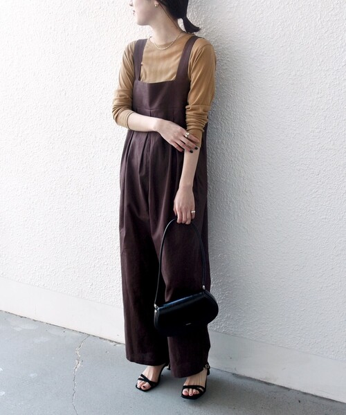 SHIPS any(シップス エニィ)の「SHIPS any:〈洗濯機可能〉リネン ミックス タック ワイド サロペット(サロペット/オーバーオール・レディース・ブラウン/ネイビー・ONE SIZE)」の14枚目の写真