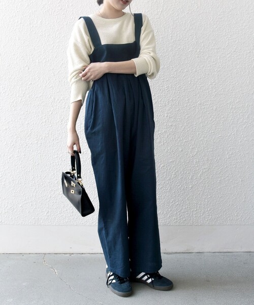 SHIPS any(シップス エニィ)の「SHIPS any:〈洗濯機可能〉リネン ミックス タック ワイド サロペット(サロペット/オーバーオール・レディース・ブラウン/ネイビー・ONE SIZE)」の9枚目の写真