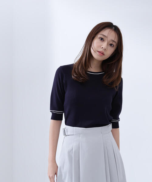 NATURAL BEAUTY BASIC（ナチュラルビューティーベーシック）の「◇総針ベーシックシリーズ クルーネックニット（ニット/セーター・レディース・ベージュ系その他/ホワイト系その他/ブルー系その他6/グリーン系その他6・FREE）」の4枚目の写真