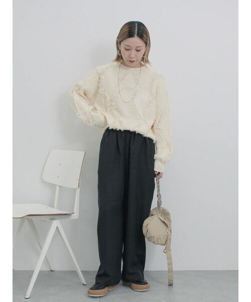 Samansa Mos2 blue(サマンサモスモスブルー)の「ハイウエストワイドパンツ(その他パンツ・レディース・ブラック/カーキ/グレー/キナリ・F)」の15枚目の写真