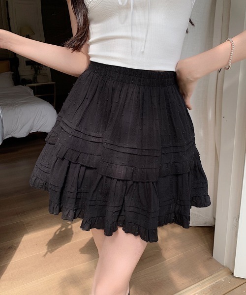Vipoa(ヴィポア)の「フリルミニスカート(スカート・レディース・ホワイト/ブラック・FREE)」の2枚目の写真