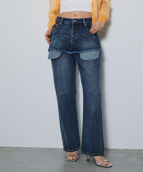 ELLEgirl（エルガール）の「アウトポケットレイヤードデニム【ELLEgirl/エルガール】（デニムパンツ・レディース・ブラック/インディゴブルー・S/M/L）」の21枚目の写真