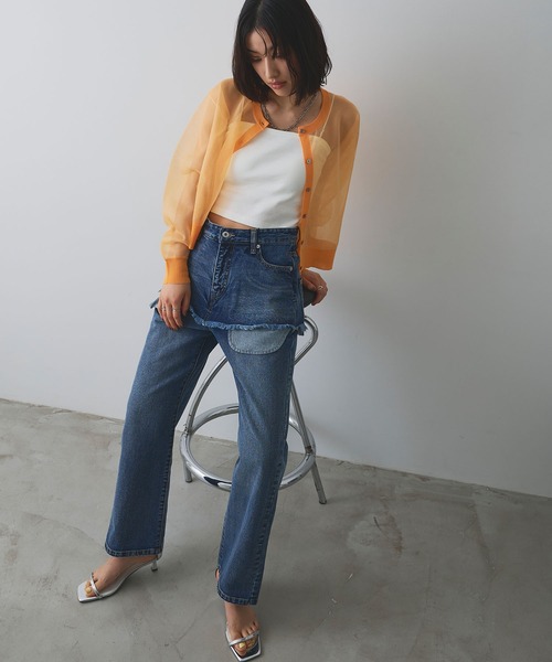 ELLEgirl（エルガール）の「アウトポケットレイヤードデニム【ELLEgirl/エルガール】（デニムパンツ・レディース・ブラック/インディゴブルー・S/M/L）」の4枚目の写真