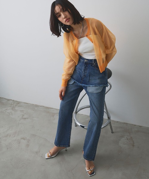 ELLEgirl（エルガール）の「アウトポケットレイヤードデニム【ELLEgirl/エルガール】（デニムパンツ・レディース・ブラック/インディゴブルー・S/M/L）」の5枚目の写真