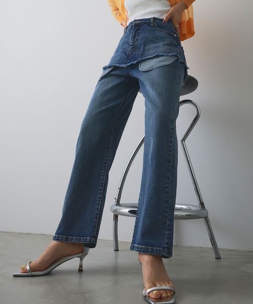 ELLEgirl（エルガール）の「アウトポケットレイヤードデニム【ELLEgirl/エルガール】（デニムパンツ・レディース・ブラック/インディゴブルー・S/M/L）」の14枚目の写真