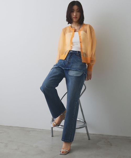 ELLEgirl（エルガール）の「アウトポケットレイヤードデニム【ELLEgirl/エルガール】（デニムパンツ・レディース・ブラック/インディゴブルー・S/M/L）」の9枚目の写真