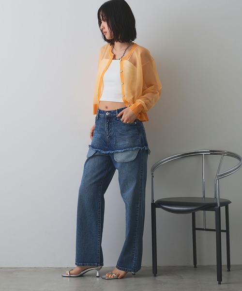 ELLEgirl（エルガール）の「アウトポケットレイヤードデニム【ELLEgirl/エルガール】（デニムパンツ・レディース・ブラック/インディゴブルー・S/M/L）」の7枚目の写真