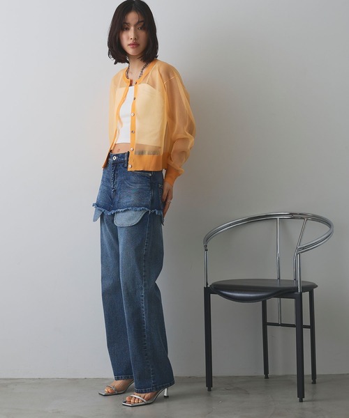 ELLEgirl（エルガール）の「アウトポケットレイヤードデニム【ELLEgirl/エルガール】（デニムパンツ・レディース・ブラック/インディゴブルー・S/M/L）」の6枚目の写真