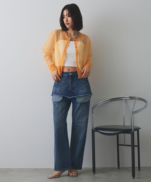 ELLEgirl（エルガール）の「アウトポケットレイヤードデニム【ELLEgirl/エルガール】（デニムパンツ・レディース・ブラック/インディゴブルー・S/M/L）」の3枚目の写真