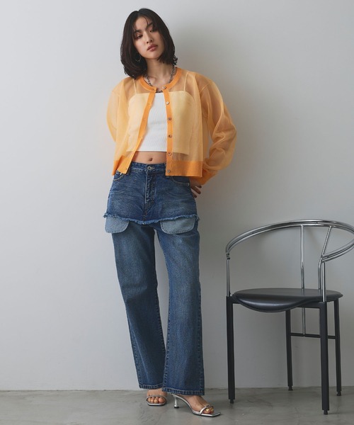 ELLEgirl（エルガール）の「アウトポケットレイヤードデニム【ELLEgirl/エルガール】（デニムパンツ・レディース・ブラック/インディゴブルー・S/M/L）」の8枚目の写真