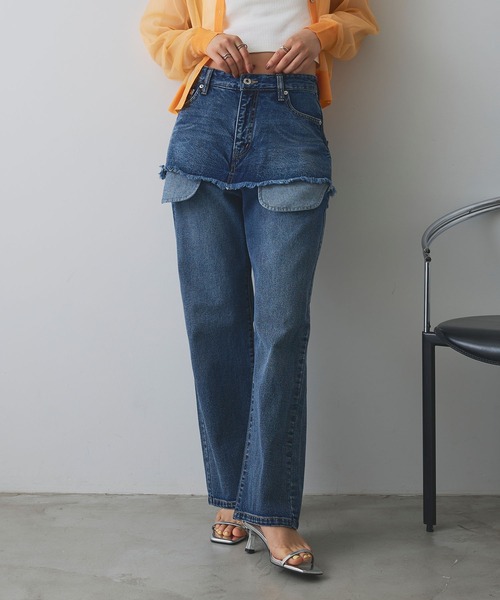 ELLEgirl（エルガール）の「アウトポケットレイヤードデニム【ELLEgirl/エルガール】（デニムパンツ・レディース・ブラック/インディゴブルー・S/M/L）」の10枚目の写真