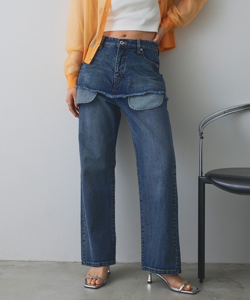 ELLEgirl（エルガール）の「アウトポケットレイヤードデニム【ELLEgirl/エルガール】（デニムパンツ・レディース・ブラック/インディゴブルー・S/M/L）」の11枚目の写真