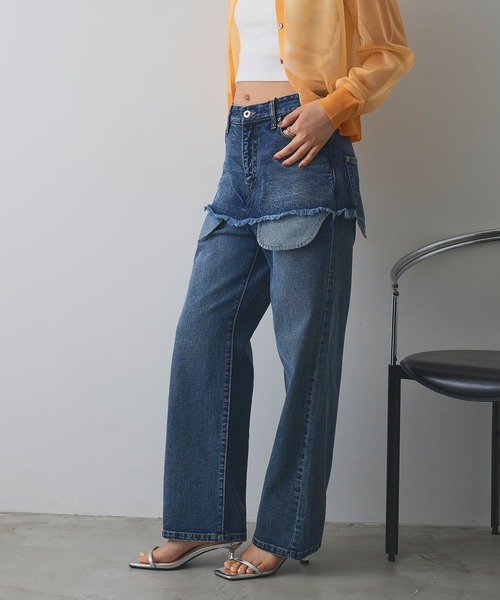 ELLEgirl（エルガール）の「アウトポケットレイヤードデニム【ELLEgirl/エルガール】（デニムパンツ・レディース・ブラック/インディゴブルー・S/M/L）」の13枚目の写真