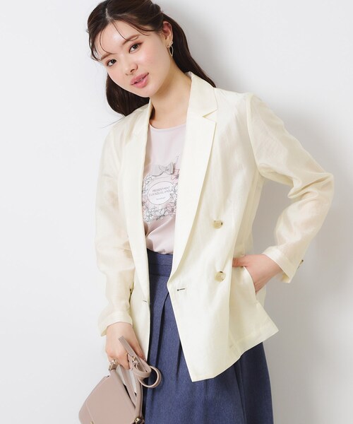 couture brooch（クチュールブローチ）の「【オシャレな透け感・通勤】シアージャケット（テーラードジャケット・レディース・ブラウン系その他/サンドベージュ/アイボリー・38/40/42）」の9枚目の写真