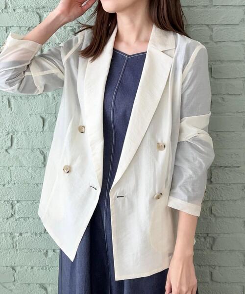 couture brooch（クチュールブローチ）の「【オシャレな透け感・通勤】シアージャケット（テーラードジャケット・レディース・ブラウン系その他/サンドベージュ/アイボリー・38/40/42）」の14枚目の写真