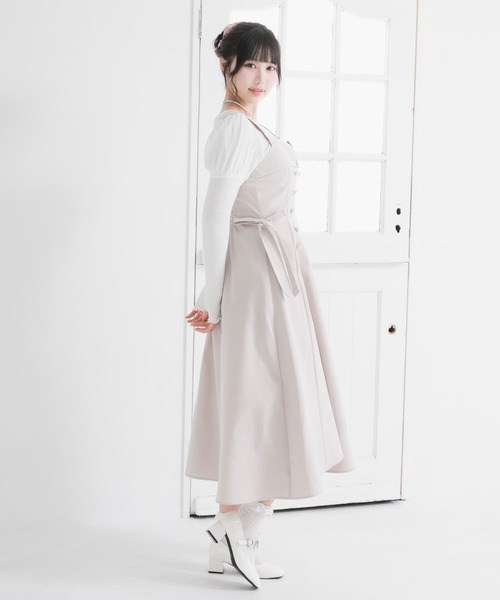 DearMyLoveRose（ディアマイラブローズ）の「トレンチ風ジャンスカワンピース【大きいサイズ有り】（ジャンパースカート・レディース・ベージュ/ネイビー/ブルー/ベビーピンク・SMALL/MEDIUM/LARGE/LL/3L）」の6枚目の写真