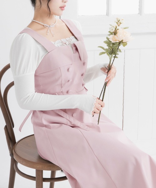 DearMyLoveRose（ディアマイラブローズ）の「トレンチ風ジャンスカワンピース【大きいサイズ有り】（ジャンパースカート・レディース・ベージュ/ネイビー/ブルー/ベビーピンク・SMALL/MEDIUM/LARGE/LL/3L）」の10枚目の写真