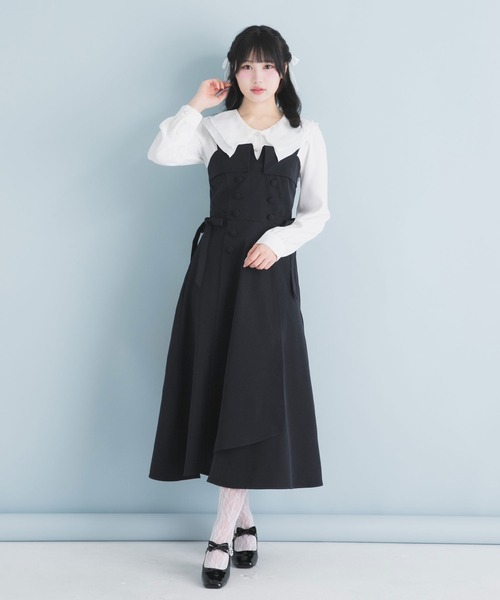 DearMyLoveRose（ディアマイラブローズ）の「トレンチ風ジャンスカワンピース【大きいサイズ有り】（ジャンパースカート・レディース・ベージュ/ネイビー/ブルー/ベビーピンク・SMALL/MEDIUM/LARGE/LL/3L）」の12枚目の写真