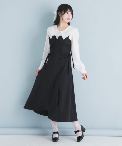 DearMyLoveRose（ディアマイラブローズ）の「トレンチ風ジャンスカワンピース【大きいサイズ有り】（ジャンパースカート・レディース・ベージュ/ネイビー/ブルー/ベビーピンク・SMALL/MEDIUM/LARGE/LL/3L）」の13枚目の写真